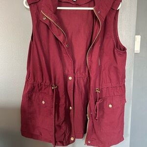 Women's Burgundy Sleeveless Jacket